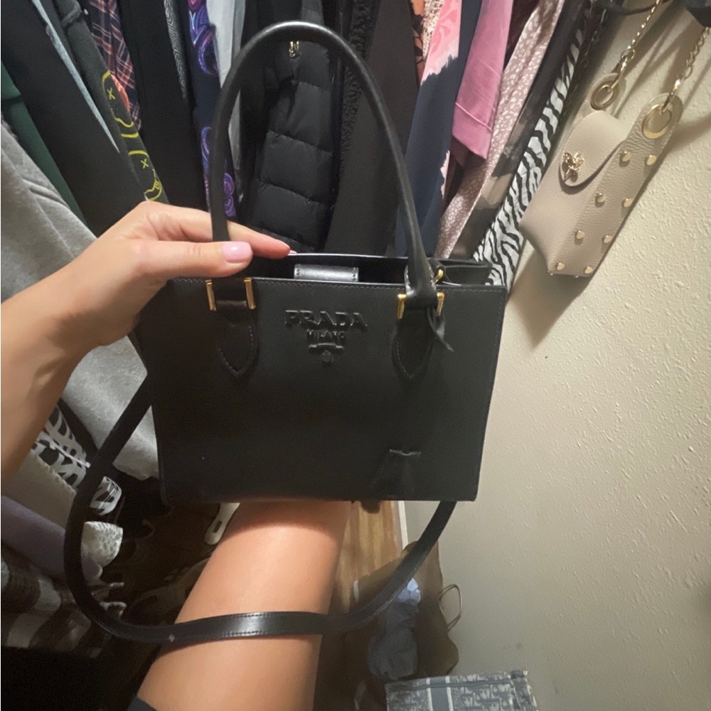Prada Saffiano Lux Black Medium Satchel Handbag